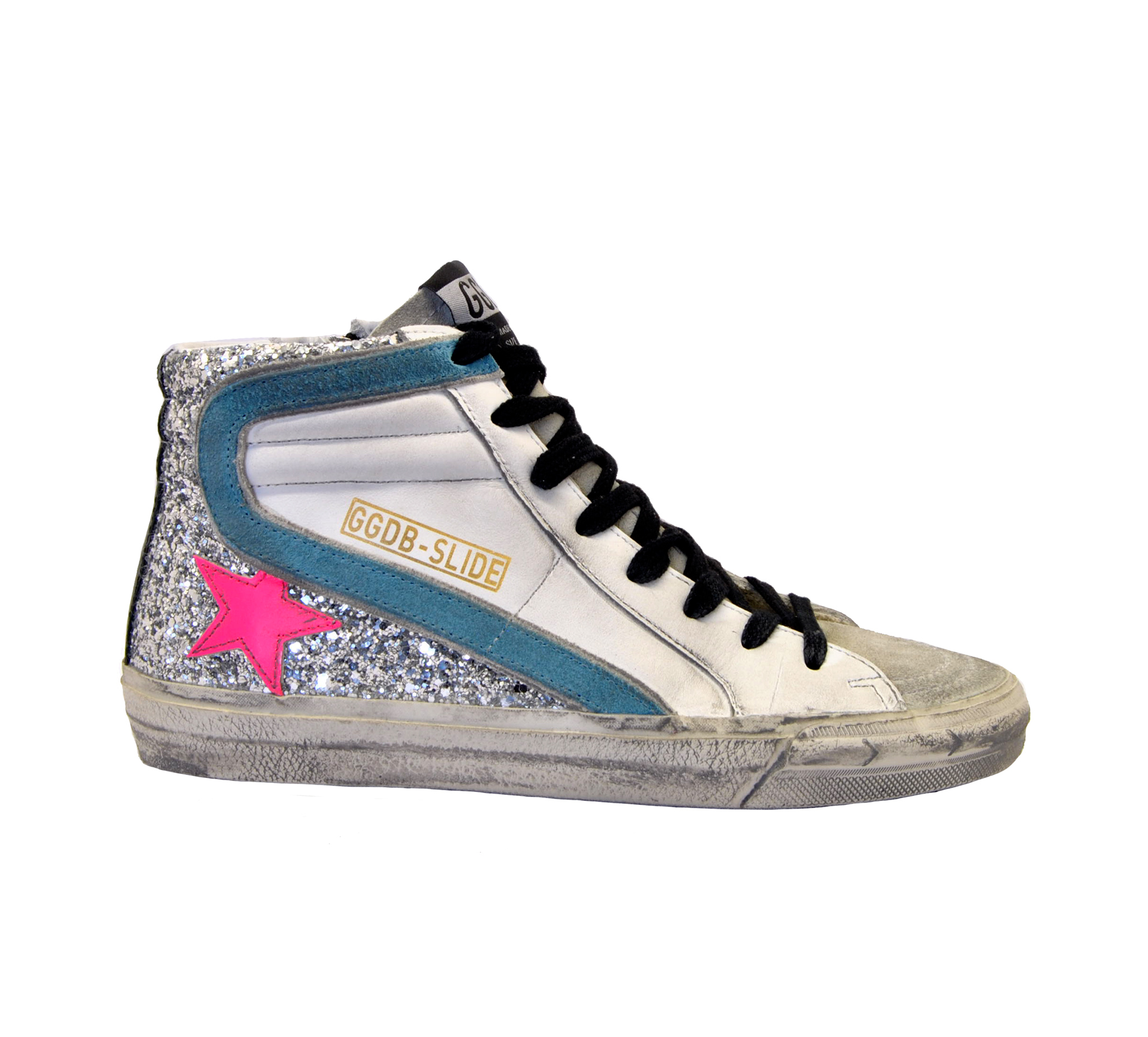 Golden goose - Sneakers slide bianco glitter argento - Mary Claud