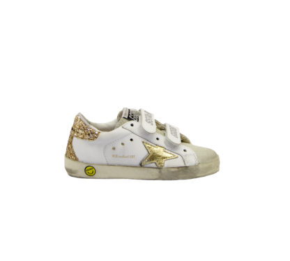 GOLDEN GOOSE UNISEX Bambino SNEAKERS OLD SCHOOL BIANCO ORO 28, 29, 30, 31, 32, 33, 34-2, 35 immagine n. 1/4