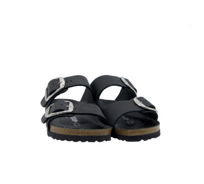 BIRKENSTOCK UNISEX CIABATTA ANATOMICA ARIZONA PELLE NERO FIBBIE ARGENTO 37-2, 38-2, 39-2, 40, 35, 36, 41-2 immagine n. 2/4