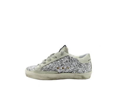 GOLDEN GOOSE UNISEX Bambino SNEAKERS SUPERSTAR GLITTER ARGENTO 28, 29, 31, 32, 33, 34-2, 35 immagine n. 3/4