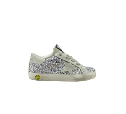 GOLDEN GOOSE UNISEX Bambino SNEAKERS SUPERSTAR GLITTER ARGENTO 28, 29, 31, 32, 33, 34-2, 35 immagine n. 1/4