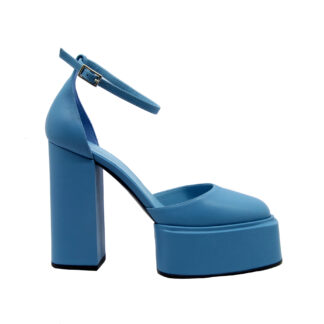 3 JUIN DONNA SANDALO TACCO ALTO SANDALO PLATO' PELLE AZZURRO 37-2, 37, 38-2, 38, 39-2, 40 immagine n. 1/4