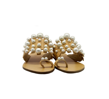  DONNA Ciabatta INFRADITO PELLE CUOIO PERLE 37-2, 38-2, 39-2, 40, 41-2 immagine n. 2/4