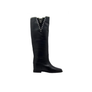 VIA ROMA 15 DONNA Donna STIVALE PELLE NERO BORCHIE ARGENTO 36, 37, 38-2, 39-2 immagine n. 1/4