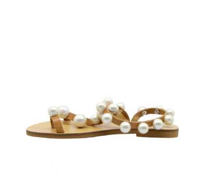  DONNA Ciabatta SANDALO PELLE CUOIO PERLE 37, 39-2, 41-2 immagine n. 3/4