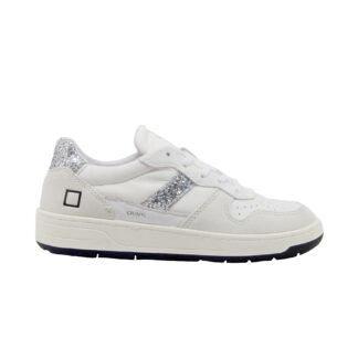 D.A.T.E DONNA Donna SNEAKERS COURT PELLE BIANCO GLITTER ARGENTO 36, 37-2, 38-2, 39-2, 40 immagine n. 1/4