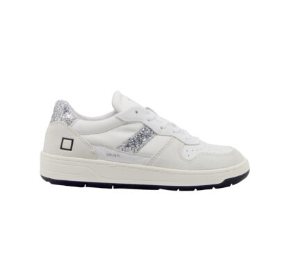 D.A.T.E DONNA Donna SNEAKERS COURT PELLE BIANCO GLITTER ARGENTO 36, 37-2, 38-2, 39-2, 40 immagine n. 1/4