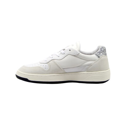 D.A.T.E DONNA Donna SNEAKERS COURT PELLE BIANCO GLITTER ARGENTO 36, 37-2, 38-2, 39-2, 40 immagine n. 3/4