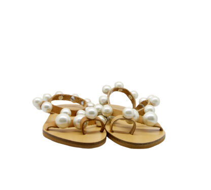  DONNA Ciabatta SANDALO PELLE CUOIO PERLE 37, 39-2, 41-2 immagine n. 2/4