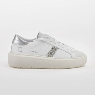 D.A.T.E DONNA Donna SNEAKERS PELLE BIANCO GLITTER ARGENTO 36, 38-2, 39-2, 40, 41-2 immagine n. 1/4