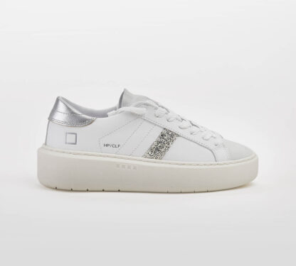 D.A.T.E DONNA Donna SNEAKERS PELLE BIANCO GLITTER ARGENTO 36, 38-2, 39-2, 40, 41-2 immagine n. 1/4
