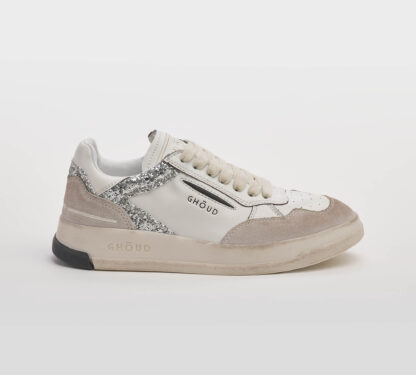 GHOUD DONNA Donna SNEAKERS PELLE BIANCO GLITTER ARGENTO 36, 37-2, 38-2, 39-2, 40, 41-2 immagine n. 1/5