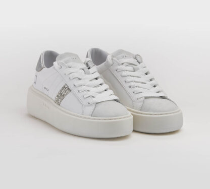 D.A.T.E DONNA Donna SNEAKERS PELLE BIANCO GLITTER ARGENTO 36, 38-2, 39-2, 40, 41-2 immagine n. 3/4