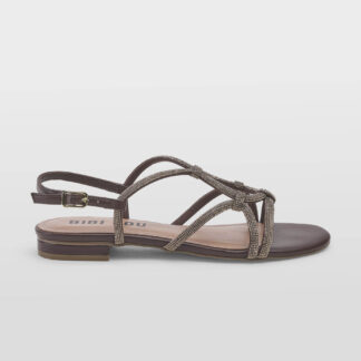 BIBI LOU DONNA Donna SANDALO IN PELLE MARRONE SWAROVSKY 36, 37-2, 38-2, 39-2, 40, 41-2 immagine n. 1/5