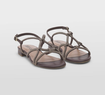 BIBI LOU DONNA Donna SANDALO IN PELLE MARRONE SWAROVSKY 36, 37-2, 38-2, 39-2, 40, 41-2 immagine n. 3/5