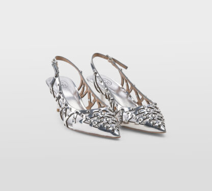 ASH DONNA Donna SLINGBACK PELLE ARGENTO BORCHIE 36, 38-2, 39-2, 40, 41-2 immagine n. 3/5