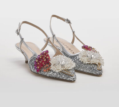 PROSPERINE DONNA CALZATURE SLING BACK GLITTER ARGENTO FIORI 36, 37-2, 38-2, 38, 39-2, 40, 41-2 immagine n. 3/5