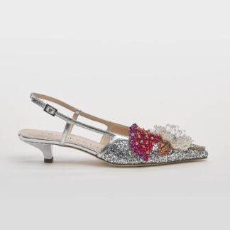 PROSPERINE DONNA CALZATURE SLING BACK GLITTER ARGENTO FIORI 36, 37-2, 38-2, 38, 39-2, 40, 41-2 immagine n. 1/5