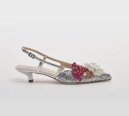PROSPERINE DONNA CALZATURE SLING BACK GLITTER ARGENTO FIORI 36, 37-2, 38-2, 38, 39-2, 40, 41-2 immagine n. 1/5
