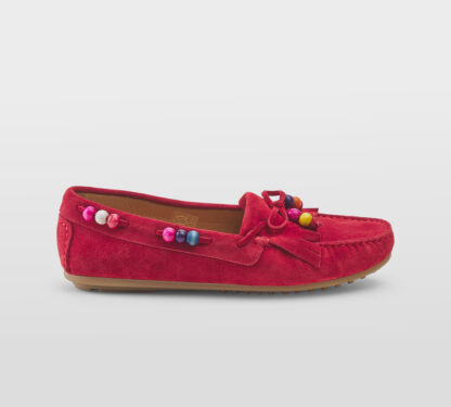 LE(S)CHICHES DONNA Donna MOCASSINO FRANGE CAMOSCIO ROSSO 36, 37-2, 38-2, 39-2, 40 immagine n. 1/5