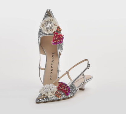 PROSPERINE DONNA CALZATURE SLING BACK GLITTER ARGENTO FIORI 36, 37-2, 38-2, 38, 39-2, 40, 41-2 immagine n. 5/5