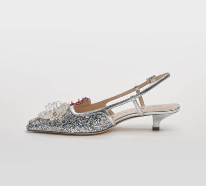 PROSPERINE DONNA CALZATURE SLING BACK GLITTER ARGENTO FIORI 36, 37-2, 38-2, 38, 39-2, 40, 41-2 immagine n. 2/5