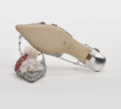PROSPERINE DONNA CALZATURE SLING BACK GLITTER ARGENTO FIORI 36, 37-2, 38-2, 38, 39-2, 40, 41-2 immagine n. 4/5