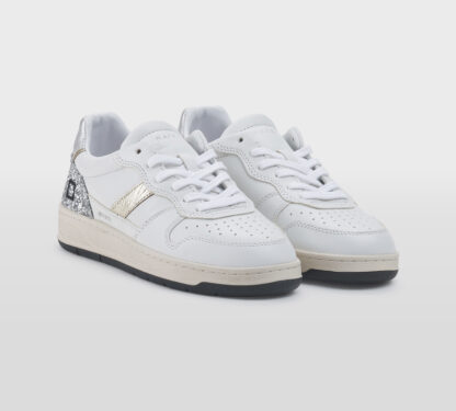 D.A.T.E DONNA Donna SNEAKERS PELLE BIANCO GLITTER ARGENTO 36, 37-2, 38-2, 39-2, 40, 41-2 immagine n. 3/5