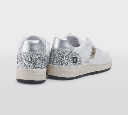 D.A.T.E DONNA Donna SNEAKERS PELLE BIANCO GLITTER ARGENTO 36, 37-2, 38-2, 39-2, 40, 41-2 immagine n. 4/5