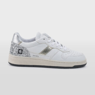 D.A.T.E DONNA Donna SNEAKERS PELLE BIANCO GLITTER ARGENTO 36, 37-2, 38-2, 39-2, 40, 41-2 immagine n. 1/5
