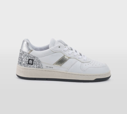 D.A.T.E DONNA Donna SNEAKERS PELLE BIANCO GLITTER ARGENTO 36, 37-2, 38-2, 39-2, 40, 41-2 immagine n. 1/5
