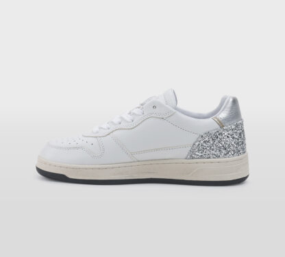 D.A.T.E DONNA Donna SNEAKERS PELLE BIANCO GLITTER ARGENTO 36, 37-2, 38-2, 39-2, 40, 41-2 immagine n. 2/5