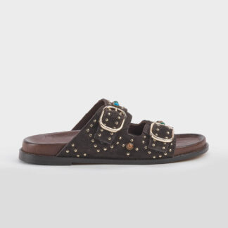 BIBI LOU DONNA Donna CIABATTA 2 FASCE CAMOSCIO MORO BORCHIE 37-2, 38-2, 39-2, 41-2 immagine n. 1/3